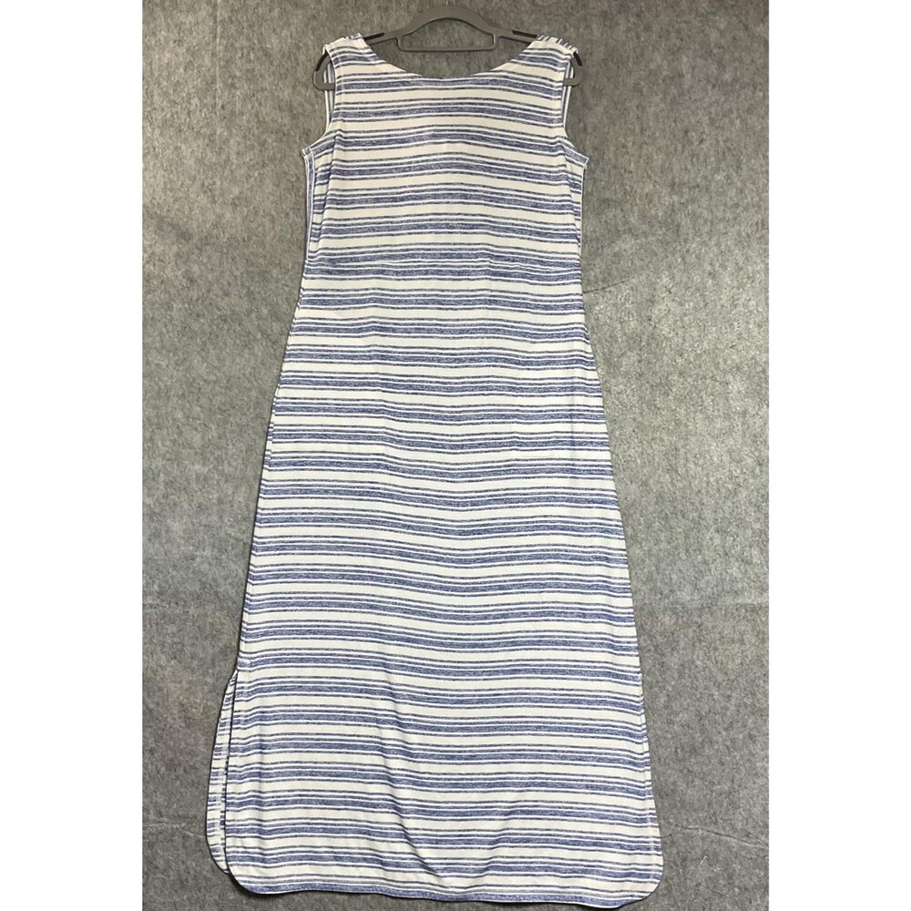 Talbots Dress Womens Medium Blue Striped Maxi Tank Pullover Jersey Side Slit